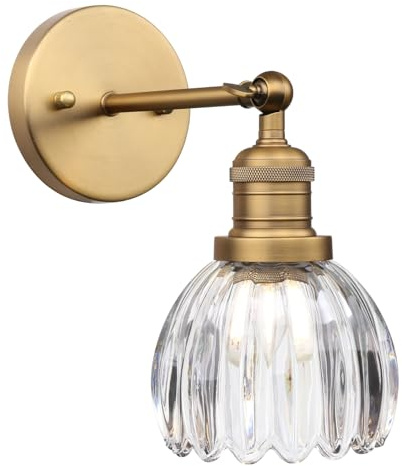 Phansthy Vintage Wandlampe mit gestreiftem Klarglas Tulpeform Lampenschirm Industrielle Wandleuchte für Wohnzimmer,Badezimmer, Küche,Café, Bar, Club, Hotel etc(Antike Farbe)