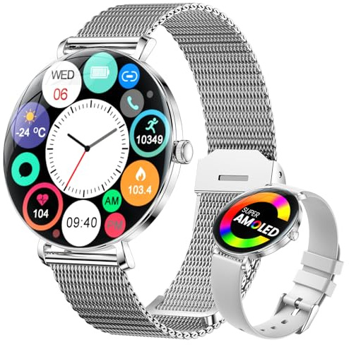 LIGE Reloj Inteligente Mujer Ultrafino, 1.43 AMOLED Smartwatch con 24H Frecuencia Cardíaca/Sueño Monitor para Android iOS, 100+ Deportes, IP68 Impermeable, 180+ Watch Face, Llamadas, Plata Escarchada