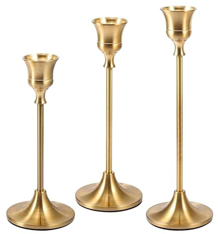 Kerzenständer Gold 3 Set,Kerzenständer Stabkerzen,3 verschiedenen höhen Metall KegelKerzenleuchter,Hochzeit Kerze Stand,für romantische Abendessen, Jubiläum und Hochzeitszeremonien Vintage Dekoration