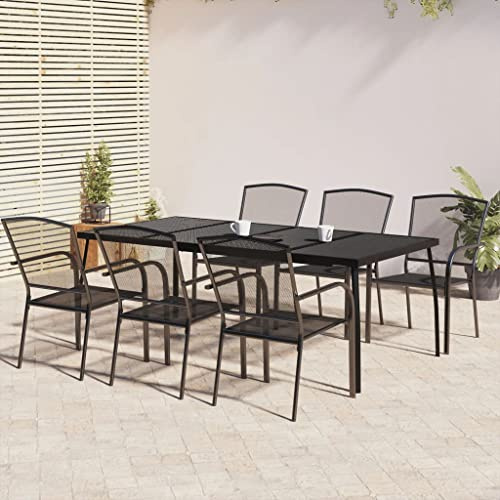 Juego de comedor de jardín de acero antracita de 7 piezas, muebles modernos de exterior para patio, patio trasero y balcón, elegante mesa de comedor y sillas para una experiencia gastronómica al aire