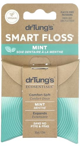 DrTung's Smart Floss – naturlig tandtråd, PTFE och PFAS fri tandtråd, skonsam mot tandkött, expanderar och stretchar, BPA-fri – naturlig tandtråd kardemumsmak