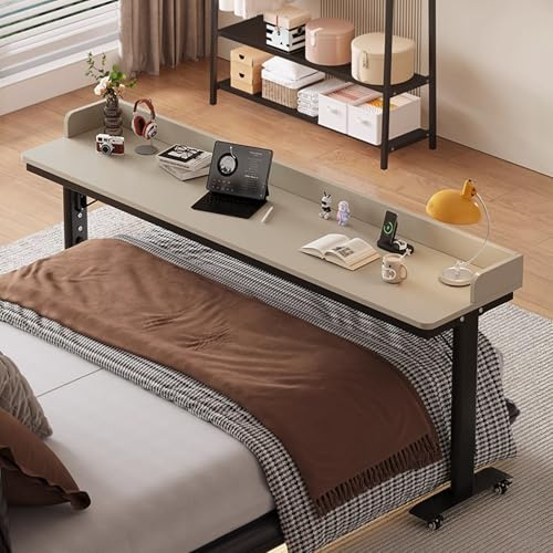 DSEWTEZXI Höhenverstellbar Schlafzimmer betttisch mit schallwand, laptoptisch Tisch mit Rollen, modern Mobile Arbeit Desk auf Rollen, pflegebett beistelltisch, für Zuhause und Krankenhaus.