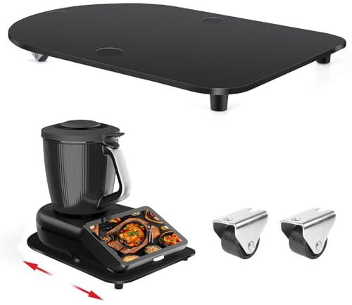 Acryl Gleitbrett für Thermomix TM7 mit Rollen für Bombenfesten Halt, Rollbrett zum Mühelosen Verschieben, Rutschfest Gummifüße, Robustes TM7 Zubehör Slider, Schwarz
