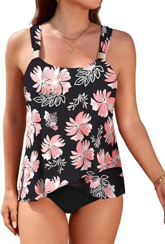 Svanco Tankini Mujer Barriga Reductor, Conjunto de Dos Piezas con Tirantes Elegantes y Falda Fluida para Playa y Verano