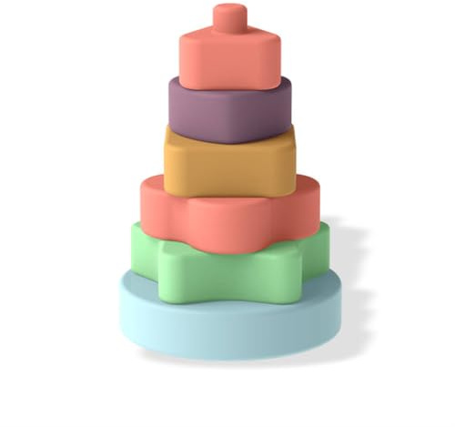 Zambuph Packung mit 6 Baby-Bausteinen, Silikon-Stapler, mehrfarbig, kaubar, Stapelturm, Spielzeug, Kleinkinder, Kinder, Geschenke, Typ 3