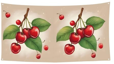 Bonito telón de fondo para colgar con estampado de cerezas rojas dulces para celebración de fiestas, decoración interior y exterior para eventos festivos
