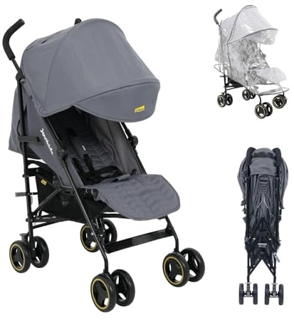 Jovikids Kinderwagen, Buggy Klein Zusammenklappbar mit Liegefunktion, Klappbar Reisebuggy bis 22kg Inkl. Sonnenverdeck, Regenverdeck und Getränkehalter (Grau) (Grau)