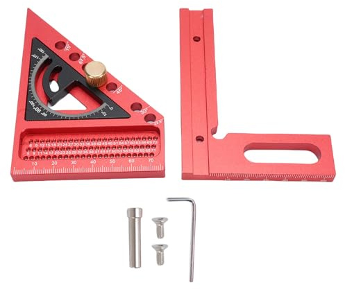 Righello di misurazione multiangolo 3D Goniometro professionale in lega di alluminio per la lavorazione del legno Strumento quadrato per carpentieri Ingegneri e progetti fai da te (Rosso e Nero)