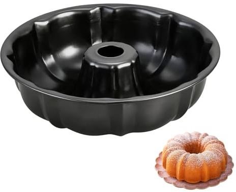Fevbcnrj Cake Pan, 9.5 Inch Non-Stick Cake Baking Pan, Durable Fluted Tube Round Baking Pans, Heavy Duty Carbon Steel, Easy Release and Cleanup, Ideal for Home, Holidays and Party