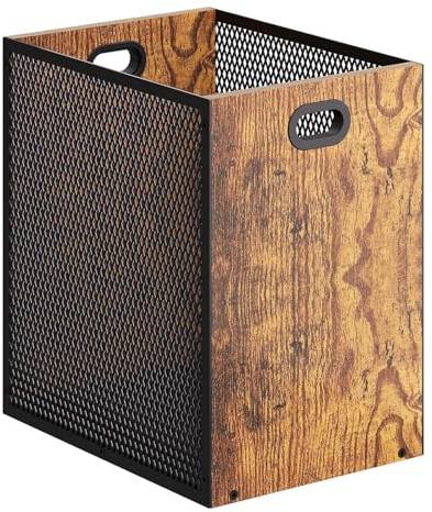 yeeplo Büro Mülleimer, industrielle Art Eisen und Holz Kombination Mülleimer 28x20x30cm Home Office Küche Klassifizierung Papierkorb 16,8 Liter Schlafzimmer moderner Aufbewahrungseimer