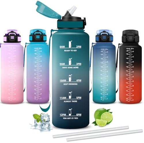 Mujigaga Borraccia 1,5 litri, Borraccia con Cannuccia, Senza Perdite, Borraccie Motivazionale, Facile da Pulire, Con Slogan Motivazionale, per Fitness, Campeggio, Yoga, Arrampicata, Tennis