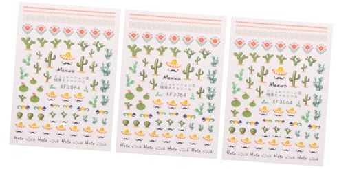 Generico Adesivi per Unghie Cactus 3 Pezzi in Plastica, Facili da Applicare Design Creativo e Varietà di Motivi, per Uso Domestico e Feste di Natale