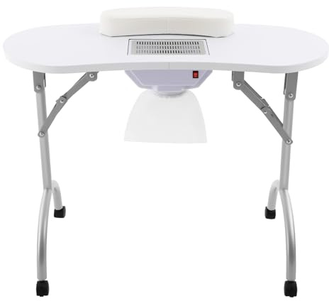yunaoii Mesa de uñas de 5,5 W con aspiración, mesa de uñas móvil plegable con mesa de manicura, reposamuñecas y cinta protectora contra el polvo, adecuada para diseñadores de uñas profesionales