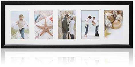 ARPAN MDF Multi Aperture Photo Picture Frame 3, 5 or 6 Aperture (5 Aperture Black)