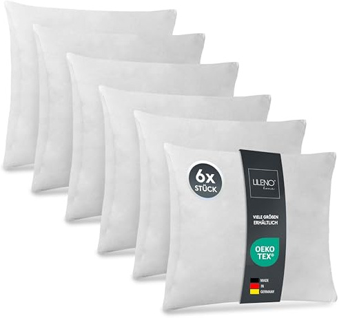 LILENO HOME Set di 6 riempimento cuscino 50x50 cm - Cuscino interno lavabile a 40°C adatto per allergici - Cuscino in poliestere come cuscino per divano, cuscino per la testa