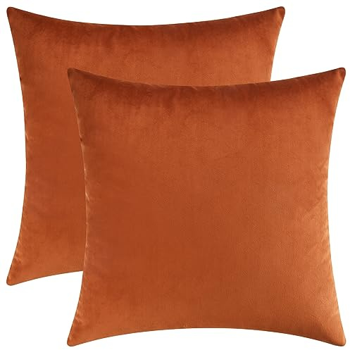 Mixhug Set of 2 Cozy Velvet Square Decorative Throw Pillow Covers for Couch and Bed, Burnt Orange, 18 x 18 Inches