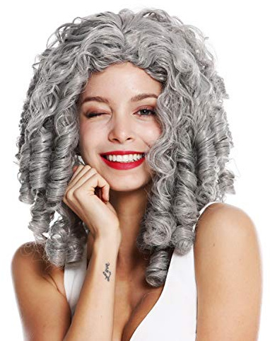 WIG ME UP - 91056-1-ZA68E Perücke Damenperücke Karneval Halloween Barock Rokoko Biedermeier Gothic Lolita Cosplay Korkenzieher-Locken lang grau