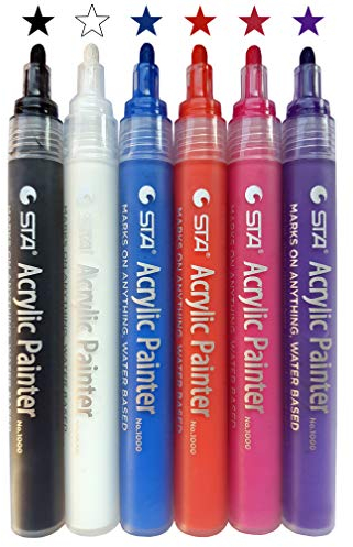 Acrylstifte Marker 6 Farben, permanent wasserfest, Filzstift Folienstift Acrylic Painter für Holz DIY-Handwerk Glas Metall Stein Keramik Papier Stoff Fotoalbum Geschenk Garten (Basic Set)