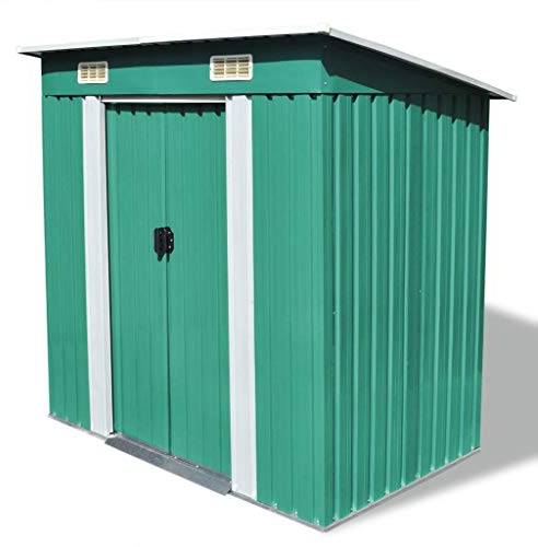 tidyard Förråd Gerätehaus metall trädgårdsskjul med skjutdörr utrustningsskjul trädgårdshus av galvaniserat stål 190 x 124 x 181 cm grön