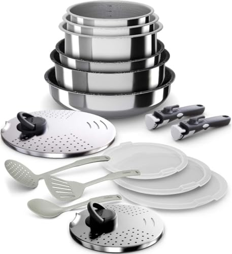 Backen 399916 - Batterie de cuisine 16 pieces, Poêles, Casseroles,Sauteuse, 2 poignées amovibles, Induction, Revêtement antiadhésif, Empilable, Compatible lave-vaisselle.