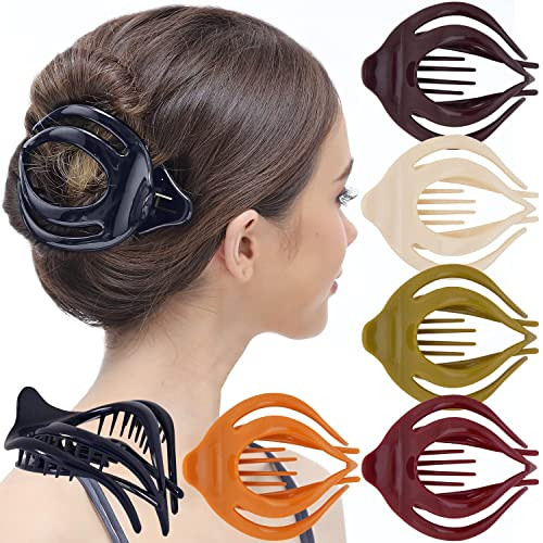 RC ROCHE 6 Stück Französisch Haarspangen Haarklammern Geschwungen Fester Halt Ohne Rutschen Federleicht Öse Große Zähne für Damen für Dünnes Haar und Dickes Haar, Medium Klassische Multifarben