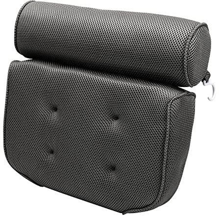 Taylor & Brown Spa Bath Pillow with Head, Neck, Shoulder and Back Support. Non-Slip, Extra Thick, Soft and Large 38x35cm for The Ultimate Relaxation Experience. Fits Any tub, Grey