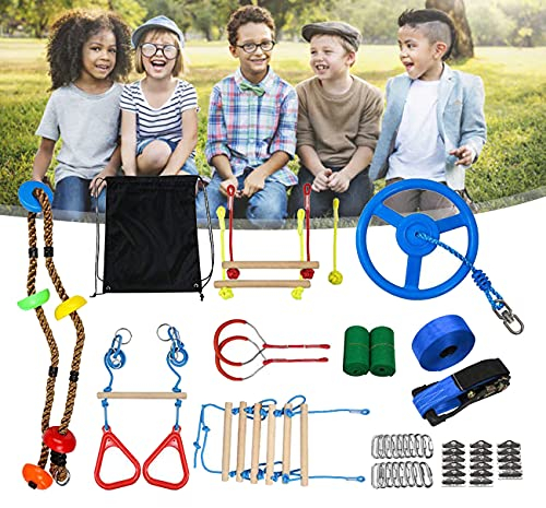 ZhiLianZhao Kinder Schwingen Hindernisse Kurs Set, Hanging Obstacle Training Equipment, mit Baumschutz, Förderung Der Körperlichen Koordination Von Kindern, Kindertag
