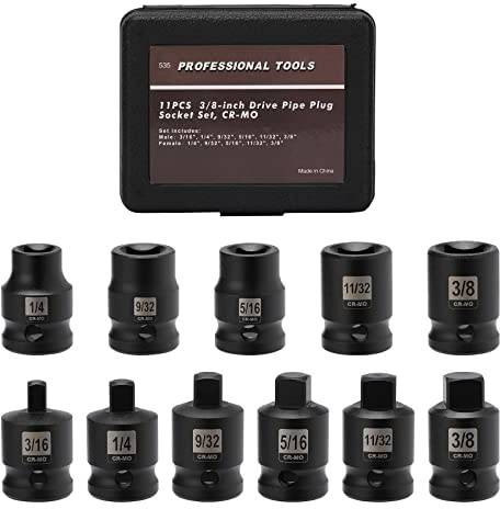 Mayouko 11PCS 3/8 Drive SAE Pipe Plug Socket Set, Tapered Male Square Drive, Chamfered Female Square Drive, CR-MO