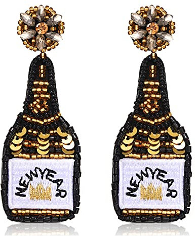 Boucles d'oreilles pendantes en forme de bouteille de champagne faites à la main pour femme - Pour anniversaire, vacances, fêtes, Plastique, Cristal
