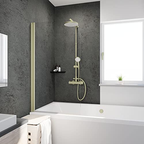 Schulte Duschwand 1-teilig Pendelbar in Gold, 80 x 140 cm, 5 mm Sicherheits-Glas, Duschabtrennung für Badewanne, inkl Fixil-Beschichtung