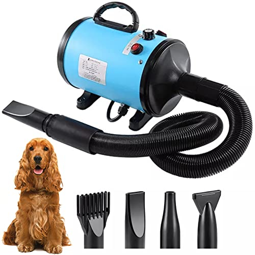 Memows Soffiatore per Cani Asciugacapelli per Cani 2800W Asciugacapelli per Toelettatura Animali velocità e Temperatura Regolabili Asciuga Cane con 4 Ugelli per Uso Privato e Professionale (Blu)