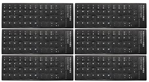 PATIKIL German Keyboard Stickers, 6 Pack Universal Keyboard Replacement Cover Frosted for Notebook Desktop Computer, Black Background White Lettering