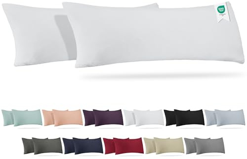 Barbons Seitenschläferkissen 40x145 Bezug 2er Set – 165 g/m² Oeko-TEX Zertifiziert Kissenbezug Kopfkissenbezug 100% Jersey Baumwolle Kissenbezüge Kissenhülle mit Reißverschluss (40x145-Weiss)