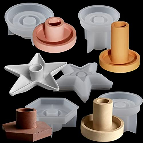 EPODA Silikonform Kerzenhalter 5 Stück, Gießform Kerzenhalter Sterne, Rund, Hexagon, Silikonformen Für Beton Gips