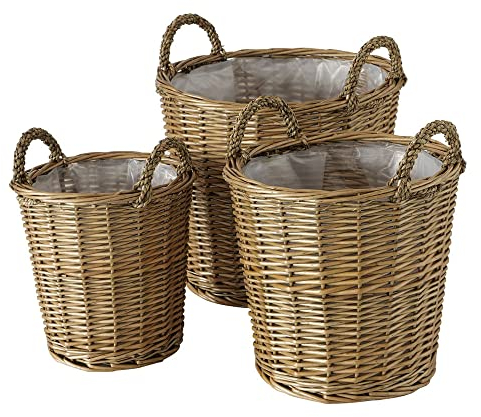 Pflanzkorb Blumentopf Pflanzgefäße Handgefertigt Blumenkübel Pflanzentöpfe Wohnzimmer, Holz Weide braun, rund, 3er Set, Boltze 2010749