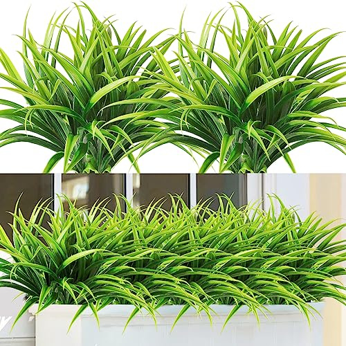 Dremisland 6 Stück Künstliche Pflanzen 40cm Gras Kunstpflanze Kunststoff Pflanzen Innen/Außen UV-beständiges Grün Kunst Gras für Zuhause Fenster Garten Terrasse Weg Veranda Dekoration