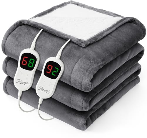 Homemate Heated Electric Blanket Queen Size - 84x90 Heating Bed Blanket Throw with 10 Heating Levels 8 Hours Auto Off Fast Heating Over-Heat Protection Ultra Soft Flannel ETL Certified, Grey