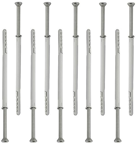 AERZETIX - C67128 - Set di 10 tasselli in plastica Ø10x200mm con flangia smussata + 10 viti Ø7x205mm autofilettanti con testa fresata impronta a stella TX40 - fissaggio mattone cemento