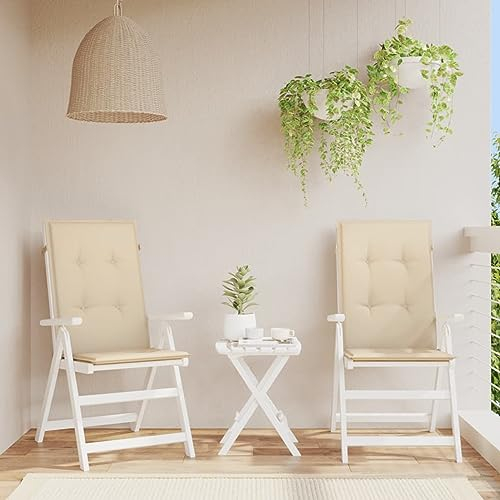 Homgoday Gartenstuhlauflagen Sitzauflagen Polsterauflagen für Hochlehner Sitzkissen Hochlehner Auflagen Stuhlauflage Stuhlkissen für Gartenstühle 2Stk. Beige 120x50x3cm Stoff