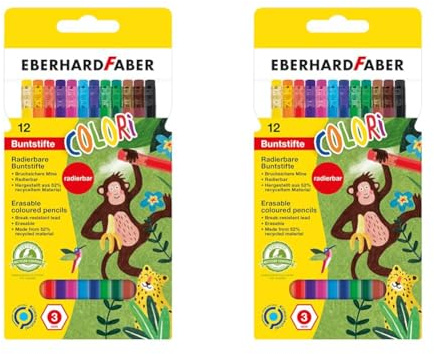Eberhard Faber 514817 - Colori radierbare Buntstifte, hexagonale Form, in 12 Farben, im Kartonetui, zum Malen, Illustrieren und Zeichnen (Packung mit 2)