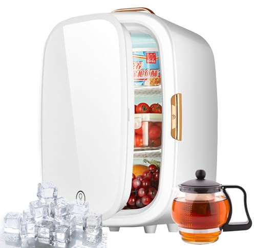 TAZZOR Mini Frigo 20L DC12V/AC220V avec Miroir - 2 in 1: Chaud Froid Frigo Cosmétique Chambre - Mini Réfrigérateur Electrique - Mini Frigo Idéal pour Camping, Voiture, Bureau, Voyage