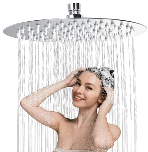 Soffione Doccia 10 Pollici, Doccia Fisso Piazza, Soffione per Doccia in Inox 304, Testa Doccia Regolabile 360°, Può essere installato a parete o a soffitto 20CM (10 pollici - Rotondo)