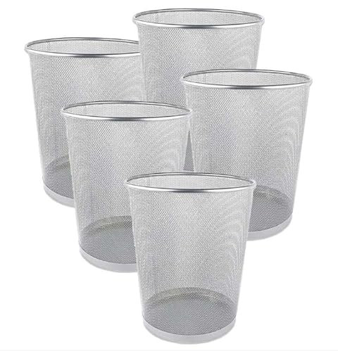 Best House | Metal Mesh Bin | Round | GRAY | Pack of 5 | Waste Paper Bin | Metal Wire Waste Basket Trash Can, Lightweight and Sturdy Rubbish Bin, Ideal for Kitchen Home Office Living Room Bedroom