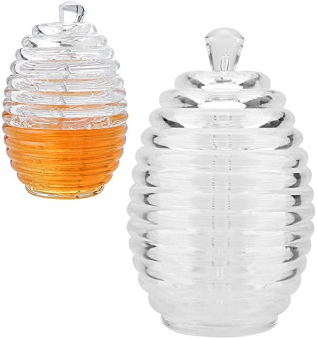 Septpenta Glas Tropf Honigglas mit Deckel, 265 ml, Transparentes Waben Honigglas Set, für die Aufbewahrung Von Honig und Sirup in Der Heimischen Küche