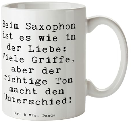 Mr. & Mrs. Panda Tasse Spruch Saxophon Liebe - Geschenk, richtiger Ton, Teetasse, Saxophon Töne, Kaffeetassen, Illustrationen, Musikalität,
