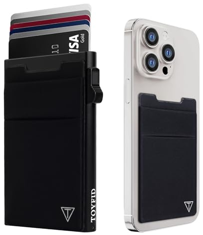 TOYFID Kreditkarteninhaber mit Münzfach, RFID-Schutz Pop-Up Wallet, Herren-Geldbörse, Mini-Geldbörse, Minimalist und Geldbörse auf der Rückseite des Handys