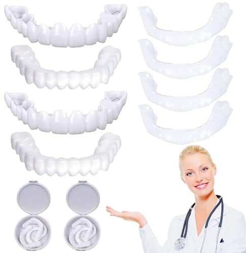 2 Paare Künstliche Zähne Zum Aufstecken Kosmetische Veneers Zähne Obere Und Untere, Falsche Zähne Zahnaufhellung Zahnersatz Selber Machen Für Mann Frau Perfektes Lächeln in Wenigen Minuten