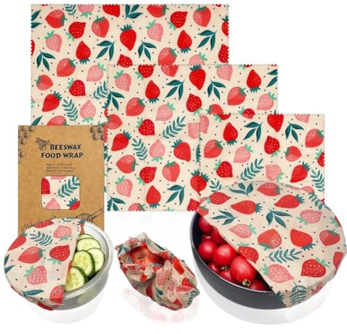 3 Pz/Set Conservazione Fresca Panno Stampa Fragola Involucro di Cera D' Riutilizzabile Involucri Alimentari Alimenti Ecologici Imballaggi per Cucina
