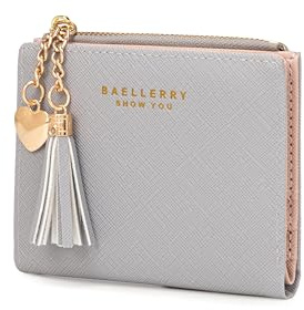 CHAOFANXI Damen Geldbeutel Leder Kleines Portemonnaie, Mini Kurzer Geldbeutel Frauen Leder mit Zipper Brieftasche mit vielen Fächern für Bargeld, Münze und Karte,Grau