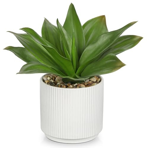 Oairse Artificial Agave Plant 21cm Realistic Faux Agave Plant Potted Decorative Fake Plants in Ceramic Pots Artificial Plants Indoor for Home Office Bathroom Bedroom Shelf Decoration